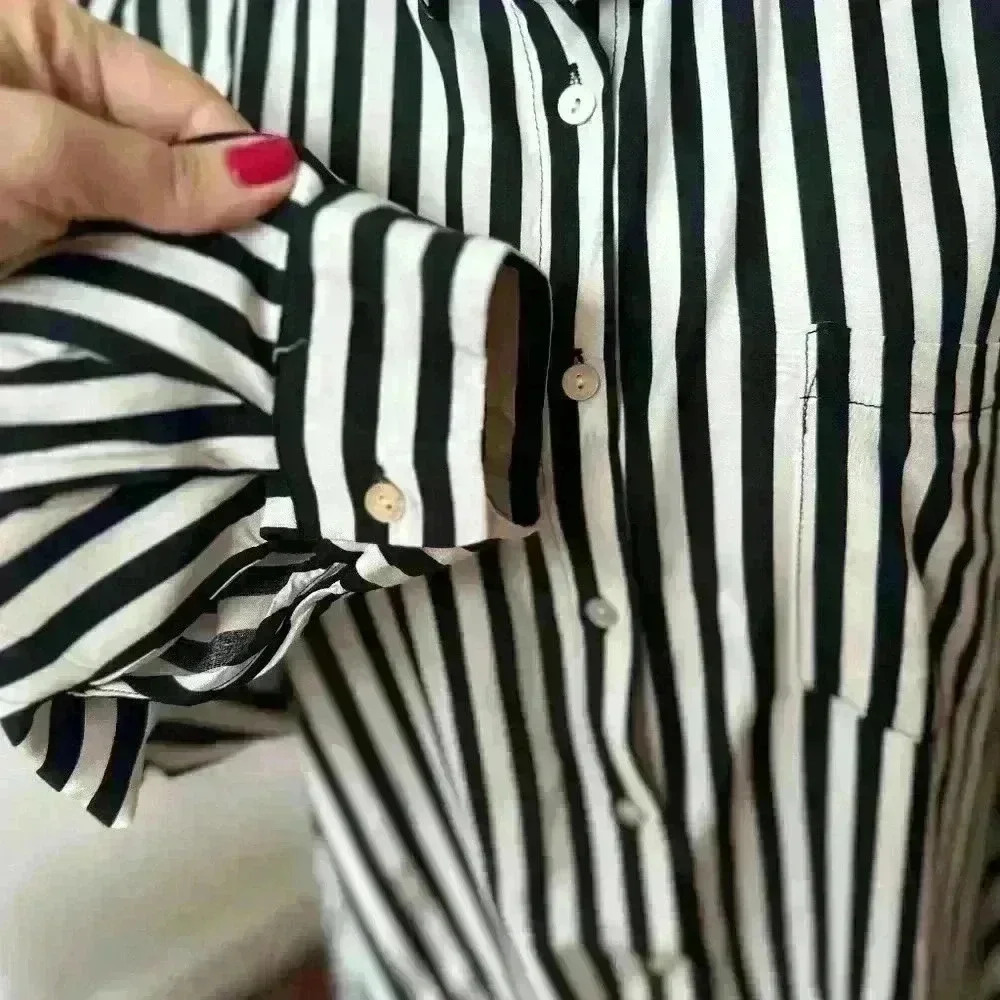 Jane and Delancey Black/White Stripe Button Front Shirt 2X - Picture 6 of 8